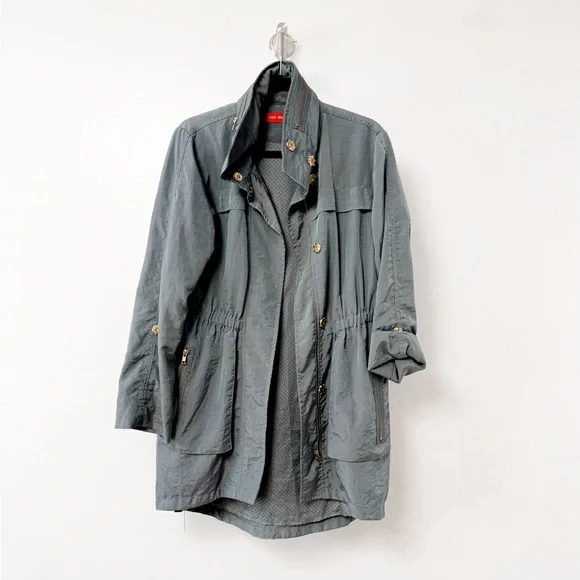 Ciao Milano Tess Water‎ Resistant Anorak Rain Jacket w/ Optional Hood Gray Blue